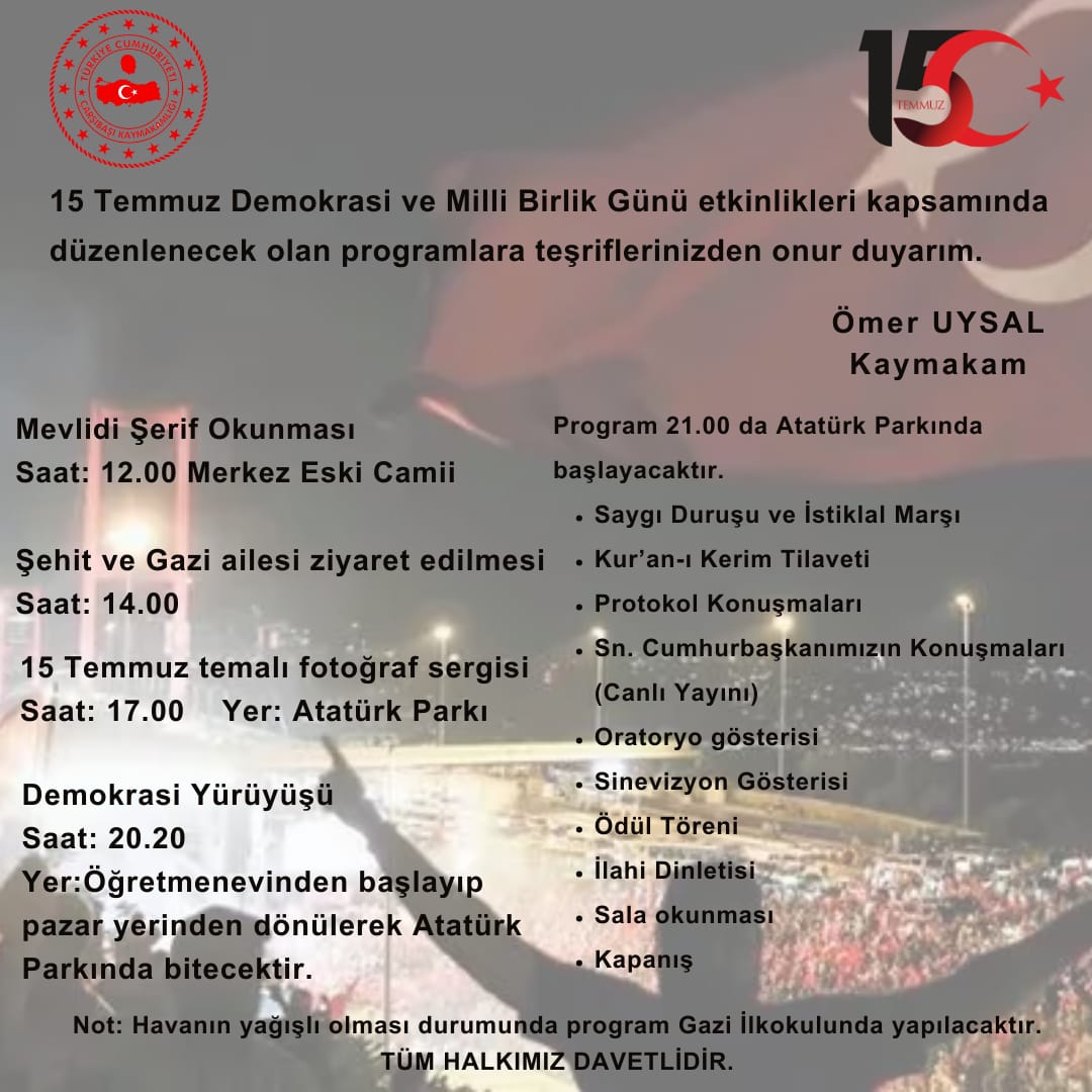 15 Temmuz Demokrasi ve Millî Birlik Günü Anma Programı 
